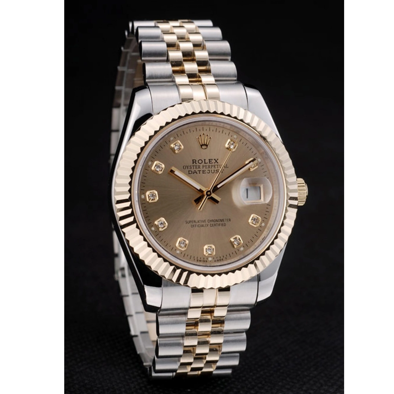 Aaa replica watch Rolex Dial Ribbed Steel 41978 Bezel Goldish Stainless Gold DateJust 0728